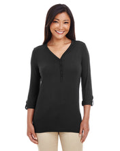 Load image into Gallery viewer, Devon &amp; Jones Ladies&#39; Perfect Fit™ Y-Placket Convertible Sleeve Knit Top
