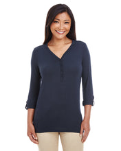 Load image into Gallery viewer, Devon &amp; Jones Ladies&#39; Perfect Fit™ Y-Placket Convertible Sleeve Knit Top

